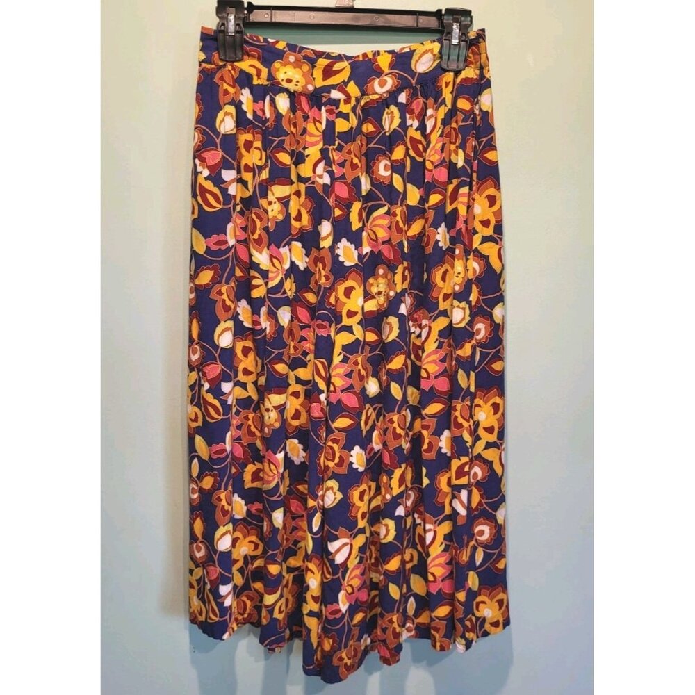 Modcloth Multicolor Floral Wide Leg Pull On Capri Pants Sz L